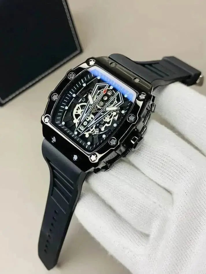 Luxury Black Skeleton Men's Watch – Premium Stainless Steel Look
