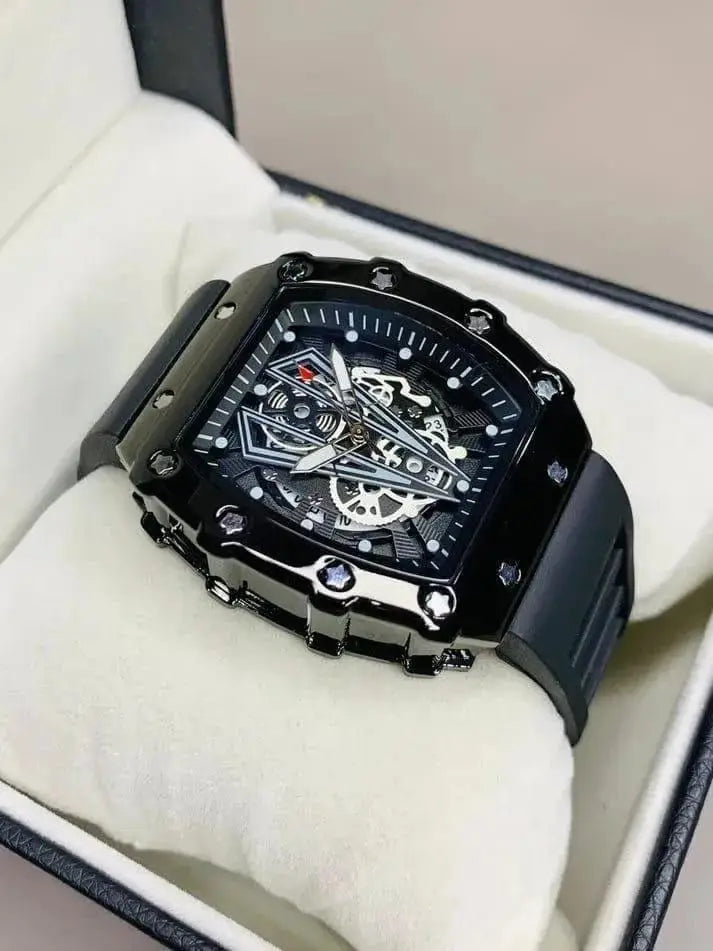 Luxury Black Skeleton Men's Watch – Premium Stainless Steel Look