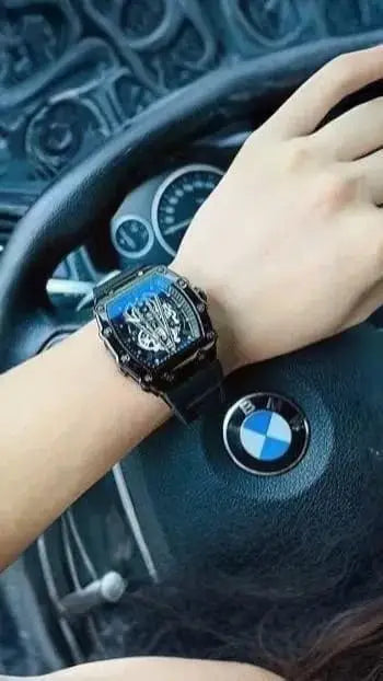 Luxury Black Skeleton Men's Watch – Premium Stainless Steel Look